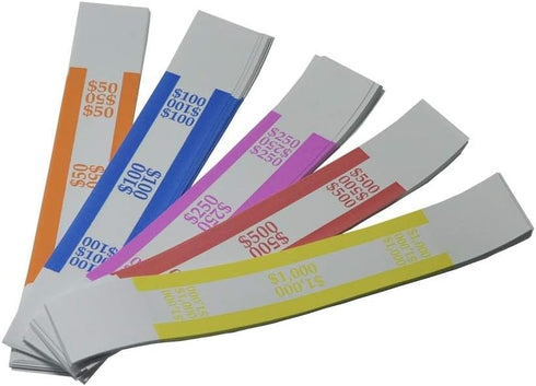 L LIKED Pack of 250 Currency Band Bundles, Self Sealing Currency Straps, Money Bill Wrappers (50 of Each)