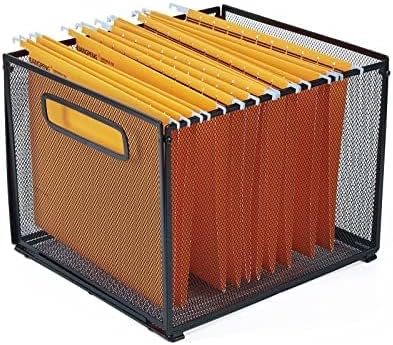 Letter-Size Hanging Folder Organizer, Metal Mesh Hanging File Folder Box, Office File Baskets, Black