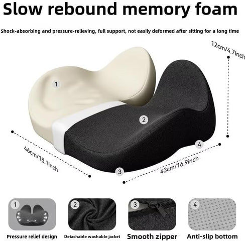 Seat Cushion Orthopedic Memory Foam Back Relief Pillow for Office Chair, Car & Home, Ergonomic Breathable Woven Design