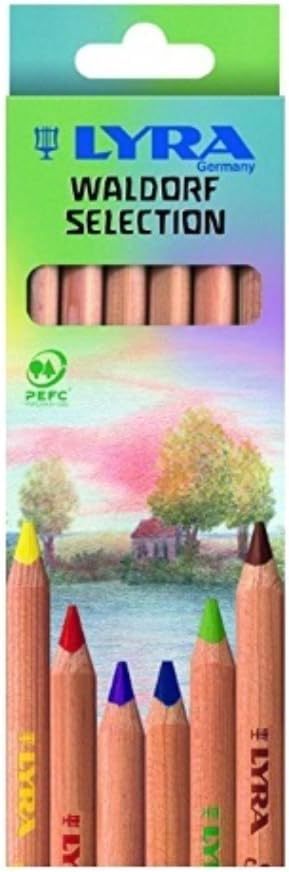 Lyra Waldorf Selection Triangular Colored Pencils, Set of 6 Jumbo Pencils, 6.25mm Core