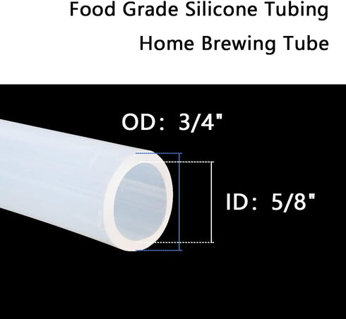 5/8" 5/8" 3/4" (10Ft) Eoiips ID Pure Silicone Tubing, ID x OD Food Grade Tube High Temp Silicone Hose for Home Brewing