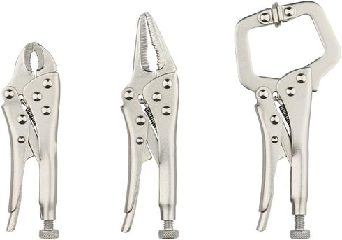 Hoteche 3pcs Mini Locking Plier Set, 5" C-Clamp, Long Nose, Round Jaw Versatile Tools for Grip and Secure