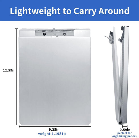 Aluminum Clipboard with Storage, Form Holder Steel Stainless Binder with Metal High Capacity Clip,Heavy Duty Made
