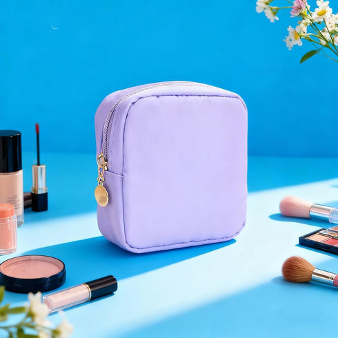 5.5 5.5In CRASPIRE Small Sanitary Napkin Pouch with Zipper Polyester Lilac Square x Functional Travel Toilet Period