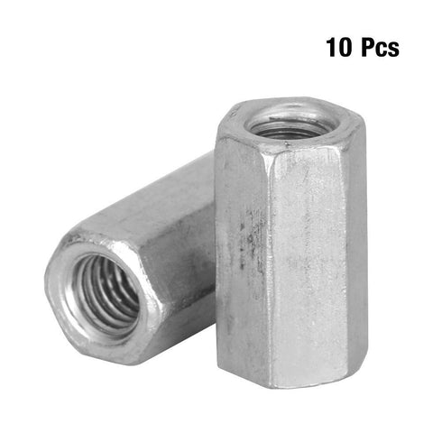 M6 Straight Fitting Nut Coupling, Hex Zinc Plated, 10pcs (M6 X18mm)