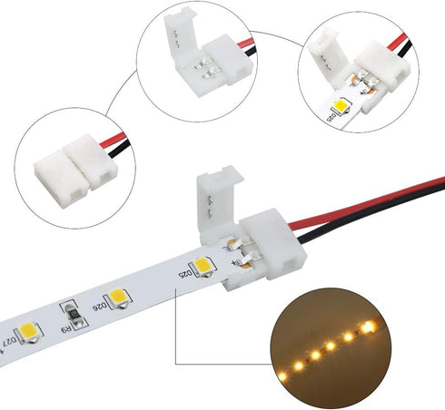 LightingWill 10pcs Pack Strip Wire Solderless Snap Down 2Pin Conductor LED Strip Connector for 8mm Wide 3528 2835 Single Color Flex LED Strips by LightingWill