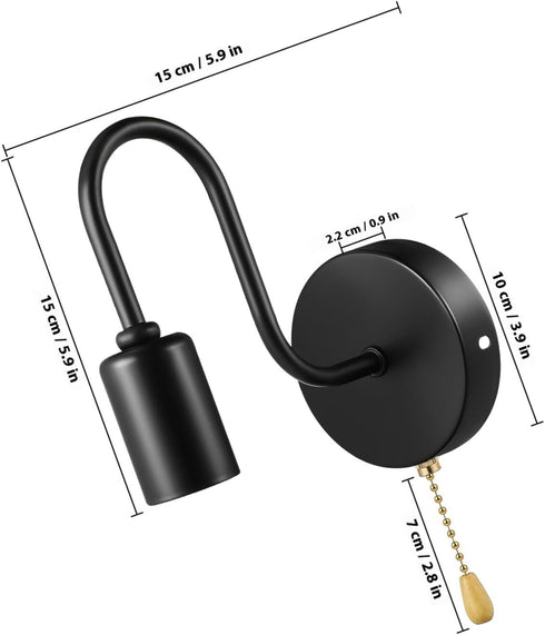 ELEOUTI E26 Vintage Industrial Farmhouse Wall Lamp Pull String Light Fixture Black Hardwired Wall Sconce with Chain
