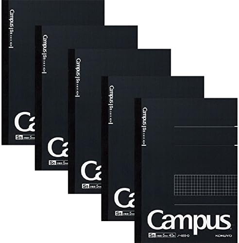 KOKUYO Campus Notebook, Business Type, Grid 5mm Ruled, Semi-B5, 40 Sheets, Black Cover, Pack of 5, Japan Import (NO-4S5-D) by KOKUYO