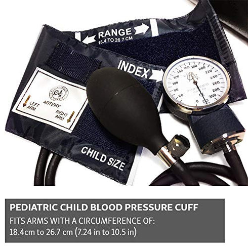 EMI Pediatric Aneroid Sphygmomanometer Manual Blood Pressure Monitor with Child Sized Cuff & Carrying Case EBC-215