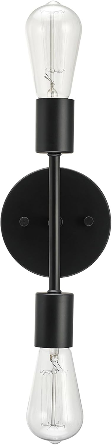 Globe Electric 2-Light Reversible Vanity Light, Matte Black, Minimalist, Open Socket, Horizontal