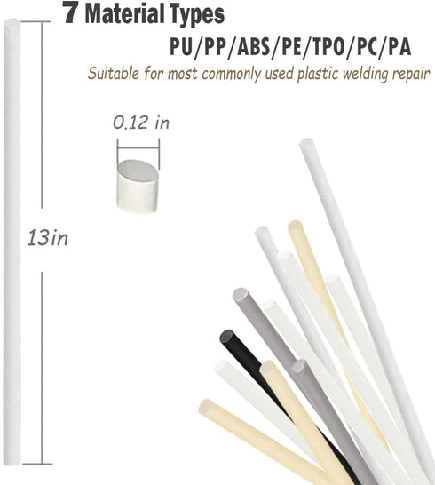 106pcs Plastic Welding Rods - ABS PP PU PE PA PC TPO for Car Bumper Kayak Repair Kit with Stainless Steel Mesh