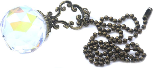 Pack 2 MY MIRONEY Crystal Prism Ball Ceiling Fan Pull Chains Vintage Extender Light Pull Chain Clear Crystal Pendant