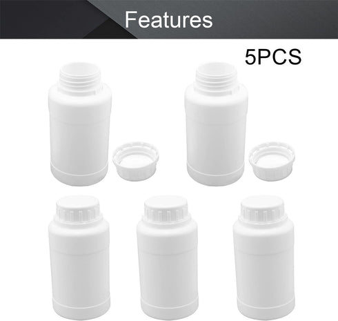 Othmro 5Pcs 8.45oz/250ml Plastic Bottles, Wide Mouth Laboratory Reagent Polyethylene Chemical Storage Container White