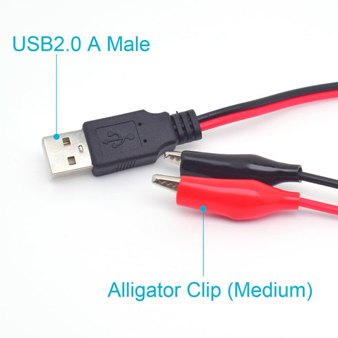 USB Alligator Clips with Wires, 22AWG 1M/3.3FT Test Clips Clamp to USB Male Connector for Multimeter Measure