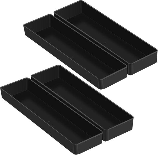 Teling 4 Pcs Large Black Rectangular Plastic Desk Organizer, Half Accessory Tray for School, Office, Home