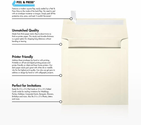 LUXPaper Square Invitation Envelopes | 6" x 6" | Natural Linen | Peel & Press | 80lb. Text | 50 Qty