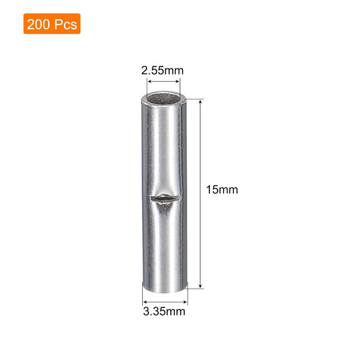 MECCANIXITY 200Pcs Non Insulated Butt Connectors, 22-16AWG Wire Connector BN1.25 for Electrical Crimp
