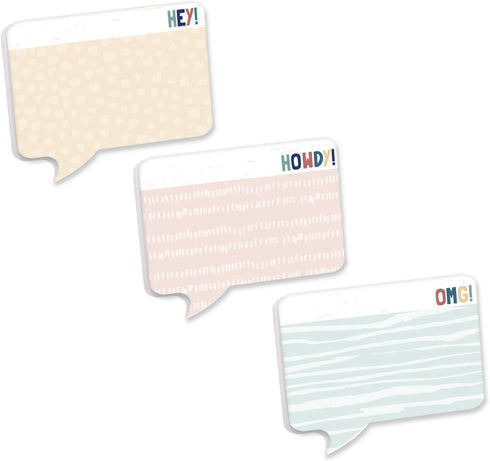 Speech Bubble Shaped Sticky Note Pad Assortment, 6.5" x 5" Modern Sticky Notes, Set of Three Multi-Color Designs, Made