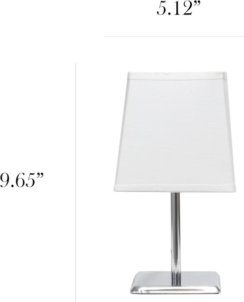 LT1209-WHT 9.65" Simple Designs Sleek and Square Mini Chrome Table Lamp with Empire Fabric Shade, for Living Room
