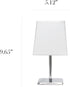 LT1209-WHT 9.65" Simple Designs Sleek and Square Mini Chrome Table Lamp with Empire Fabric Shade, for Living Room