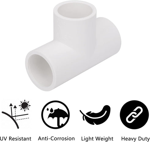 20 Pack 3 Way 1/2 Inch Tee PVC Fittings, 1/2inch SCH 40 Adapter for Water Supplies, DIY Garden Shelf