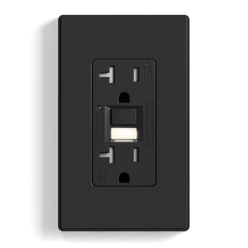 ELEGRP GFCI Outlet w/Nightlight, 20 Amp Self-Test GFI Electrical Outlet, UL Listed, Matte Black
