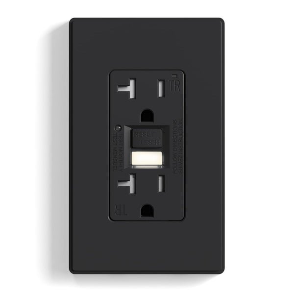 ELEGRP GFCI Outlet w/Nightlight, 20 Amp Self-Test GFI Electrical Outlet, UL Listed, Matte Black