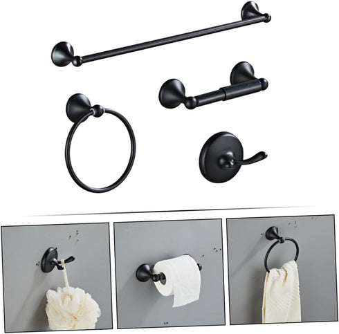 Bathroom Towel Rack Black Stainless Steel Combination Modern Freestanding Design for Efficient Bathroom Storage