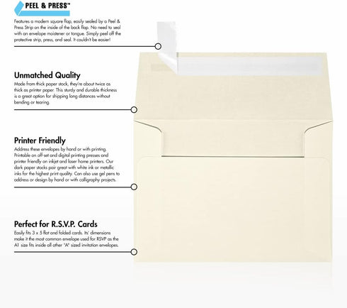 LUXPaper 4Bar A1 Invitation Envelopes, Peel & Press, 3 5/8" x 5 1/8", Natural Linen, 80lb Text, 50 Qty
