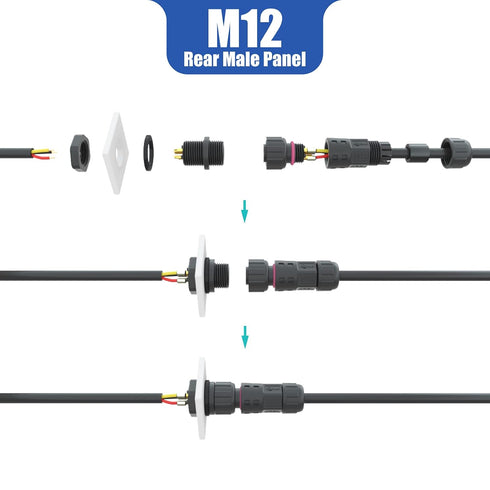 AOHUA M12 Waterproof Connector IP68 Outdoor Electrical Plug for 2 Or 3-pin Cables, Black