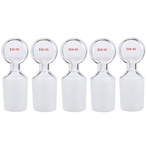 Glass Penny Head Hollow Stopper - Borosilicate Glass for 34/45 Outer Joint, Closed Bottom (5 Pcs)