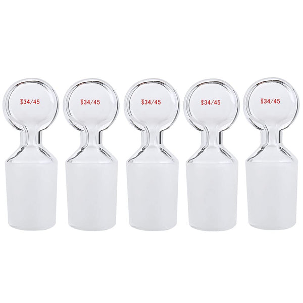 Glass Penny Head Hollow Stopper - Borosilicate Glass for 34/45 Outer Joint, Closed Bottom (5 Pcs)
