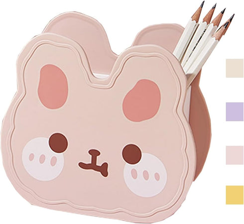Kawaii Cute Bear Bunny Acrylic Pen Pencil Brush Holder, Desktop Organizer Decoration for Kids Office Makeup Storage