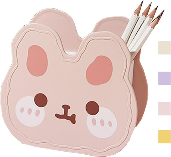 Kawaii Cute Bear Bunny Acrylic Pen Pencil Brush Holder, Desktop Organizer Decoration for Kids Office Makeup Storage