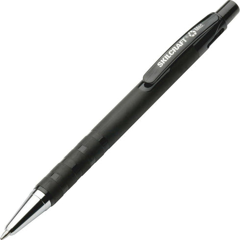 SKILCRAFT Rubberized Retractable Ball Point Pen, Black Ink, Medium Point, 12/Box - 7520-01-368-7771