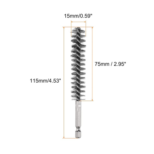 5Pcs Bore Brush Stainless Steel 15mm Dia Cleaning Twisted Wire Brush Tube Pipe Cleaner with Handle 1/4 Inch Hex Shank for Tubes, Ports, Bearings