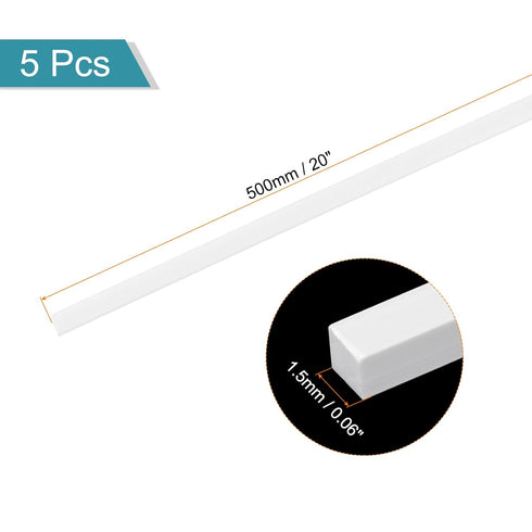 MECCANIXITY 5Pcs White ABS Plastic Rod Square Solid Bar 1/16" x 20" for Handwork Model Material, DIY Sand Table,