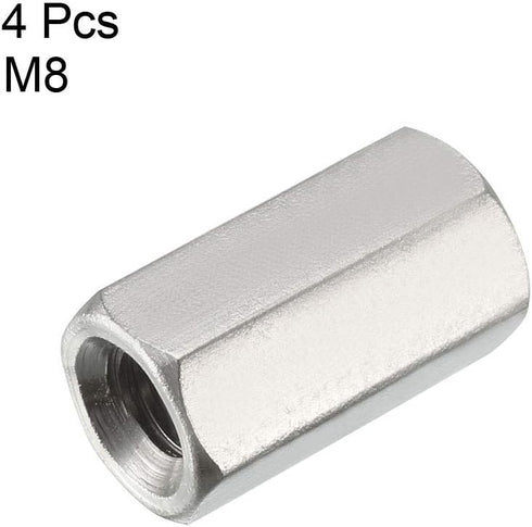 uxcell M8 x 1.25-Pitch 24mm Length 304 Stainless Steel Metric Hex Coupling Nut, 4pcs