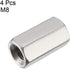 uxcell M8 x 1.25-Pitch 24mm Length 304 Stainless Steel Metric Hex Coupling Nut, 4pcs