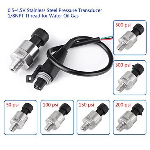 1/8NPT Thread Pressure Transducer Sender Sensor, Stainless Steel 30Psi for Oil Fuel Air Water