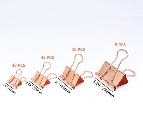 Binder Clip Paper Clamps, Assorted Sizes (Mini, Small, Medium, Large), 100 Pcs Clips for Office School Supplies (Rose Gold) by YOPINK
