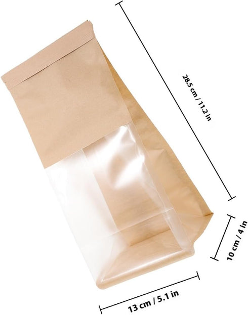 50pcs Packaging Homoyoyo Small Window Bread Bags Kraft Paper Baking Toast Bags for Homemade Bread and Bakery Storage