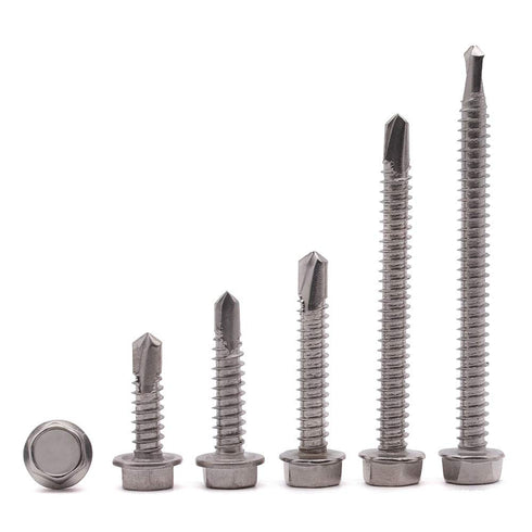 #8 x 1-1/2" Hex Washer Head Self Drilling Screws, 100 Pack, 410 Stainless Steel Sheet Metal Screws