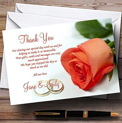 The Card Zoo Orange Coral Peach Rose Rings Personalized Wedding Thank You Cards
