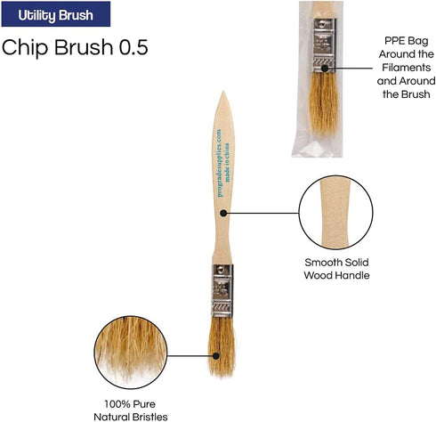 Pro Grade Chip Paint Brushes, 24 Ea 1/2 Inch Light Brown Chip Paint Brush