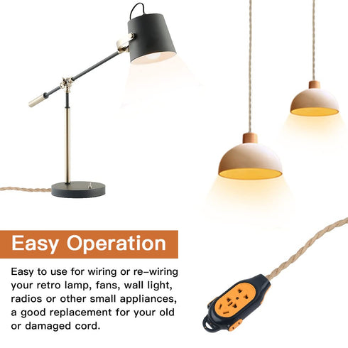 Helunsi 32.8ft 18/2 18-Gauge Twisted Electric Rope Light, Hemp Rope Covered Lamp Twisted Wire, Vintage Light Pendant