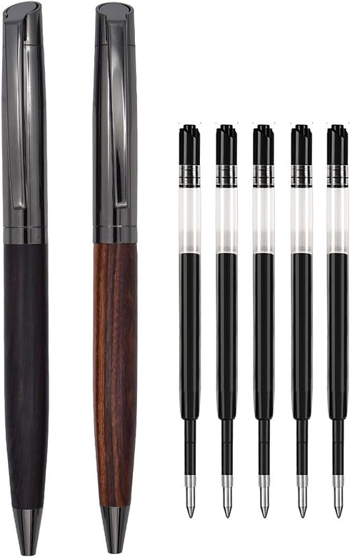 Elegant Wood Ballpoint Pen Set, Fancy Writing Pens with Black Ink and 4 Extra Refills, Graduation Gift Pen