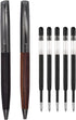 Elegant Wood Ballpoint Pen Set, Fancy Writing Pens with Black Ink and 4 Extra Refills, Graduation Gift Pen