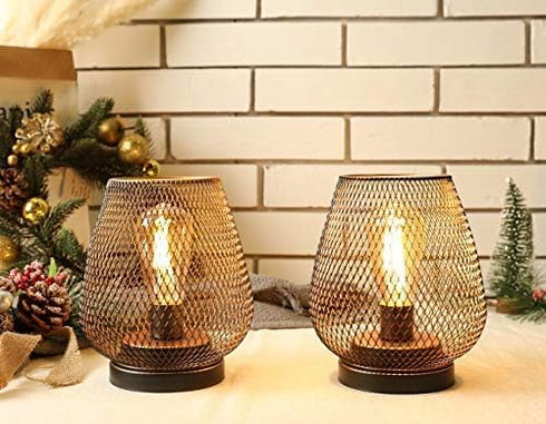 Set 2 JHY DESIGN of Metal Cage LED Lantern Battery Powered Cordless Accent Light with LED Great for Weddings Parties