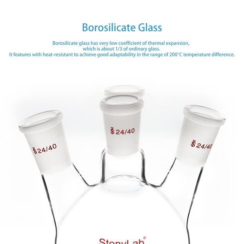 stonylab 4 Neck Round Bottom Flask RBF, Heavy Wall Borosilicate Glass, 500 ml, 24/40 Standard Taper Joint